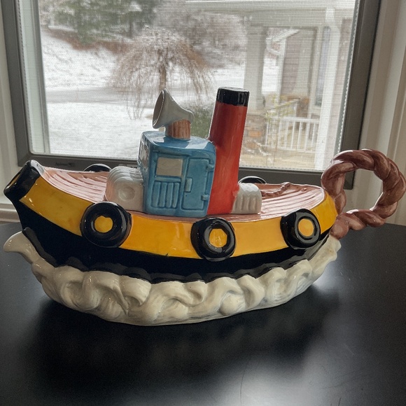 Vintage Jay Wilfred by Sadek Tug Boat Ceramic Tea Pot 10” long - Picture 2 of 5